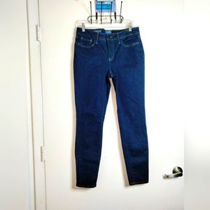 NYDJ (Size 4) Dark Indigo Blue Skinny Lift Tuck 5-Pocket Button Zip Denim Jeans